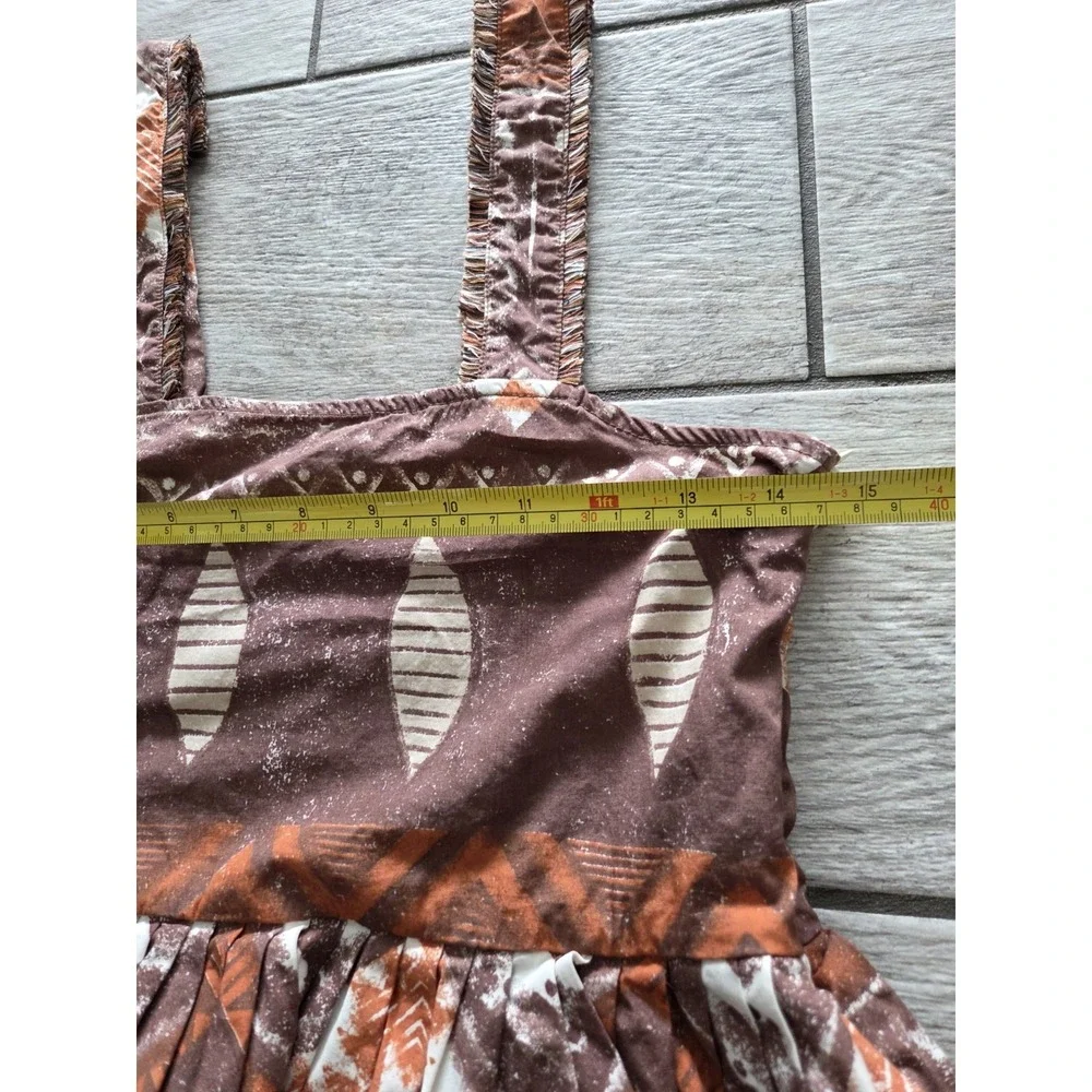 Tribal Print Ruffle Crop Top Cappuccino Brown Cotton XS‎ Boho Festival Resort